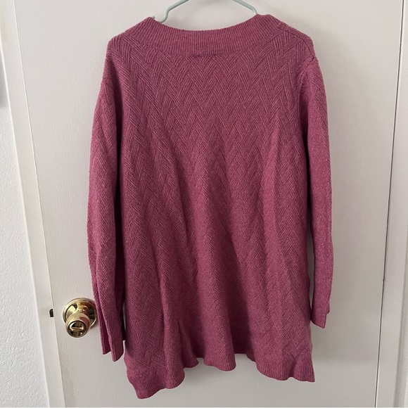 Chico’s 3 Herringbone V-Neck Tunic Knit Sweater Rose Pink XL - Picture 7 of 11